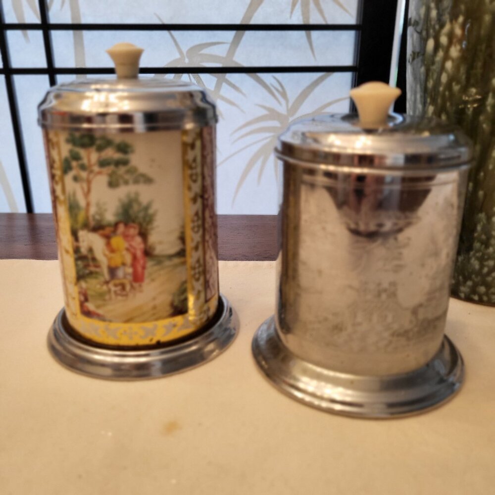 Pair of 50s Mid Century Modern Chrome & Bakelite Tea Caddys